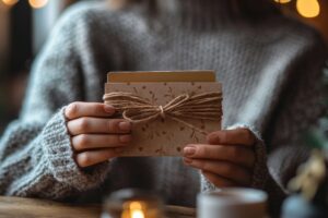 A person holding a Christmas Vacation Gift.